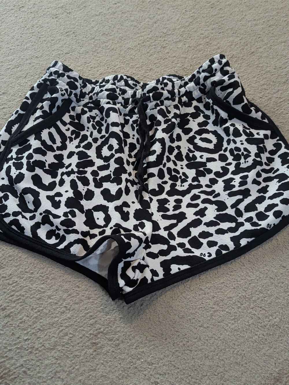 SHEIN Black & White Leopard Print Athletic Shorts